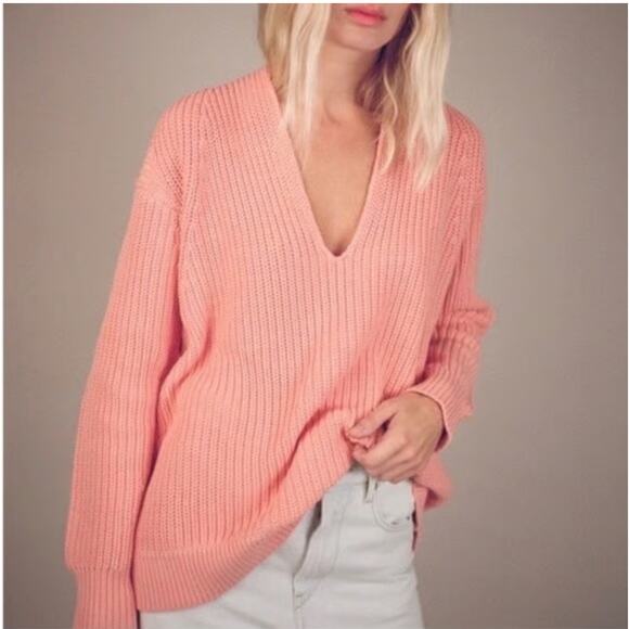 T Alexander Wang Deep V-Neck Knit Sweater Salmon Coral Size Medium - Picture 1 of 6